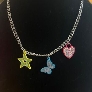 Paparazzi Silver Necklace with Yellow, Blue, and Pink Charms